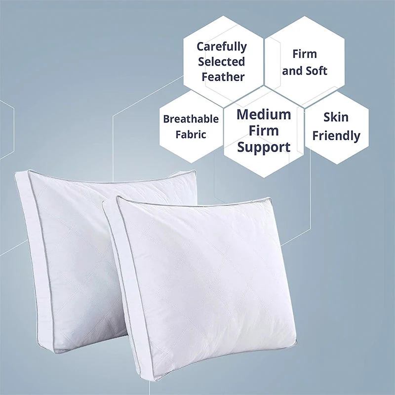 Home Textile Bedding Pillow Gusset Bed Pillow Cotton Down Feather Pillow Cushion Cover Hotel Pillow