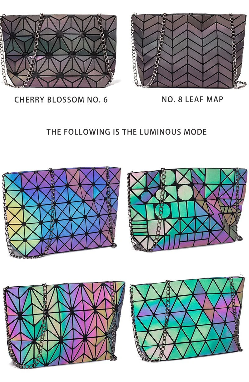 Luxury Luminous Effect Colorful PU Leather Tote Ladies Chain Bag