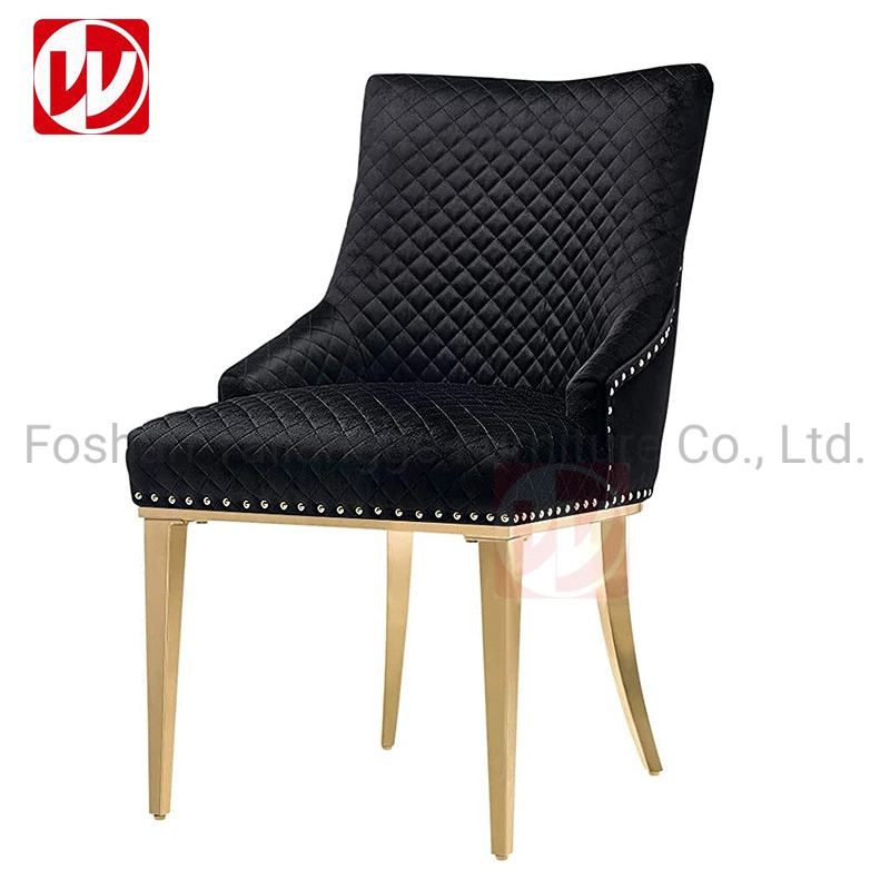 Diseño italiano banquete de lujo de terciopelo negro Silla de acero inoxidable Oro Silla de Comedor con anillo