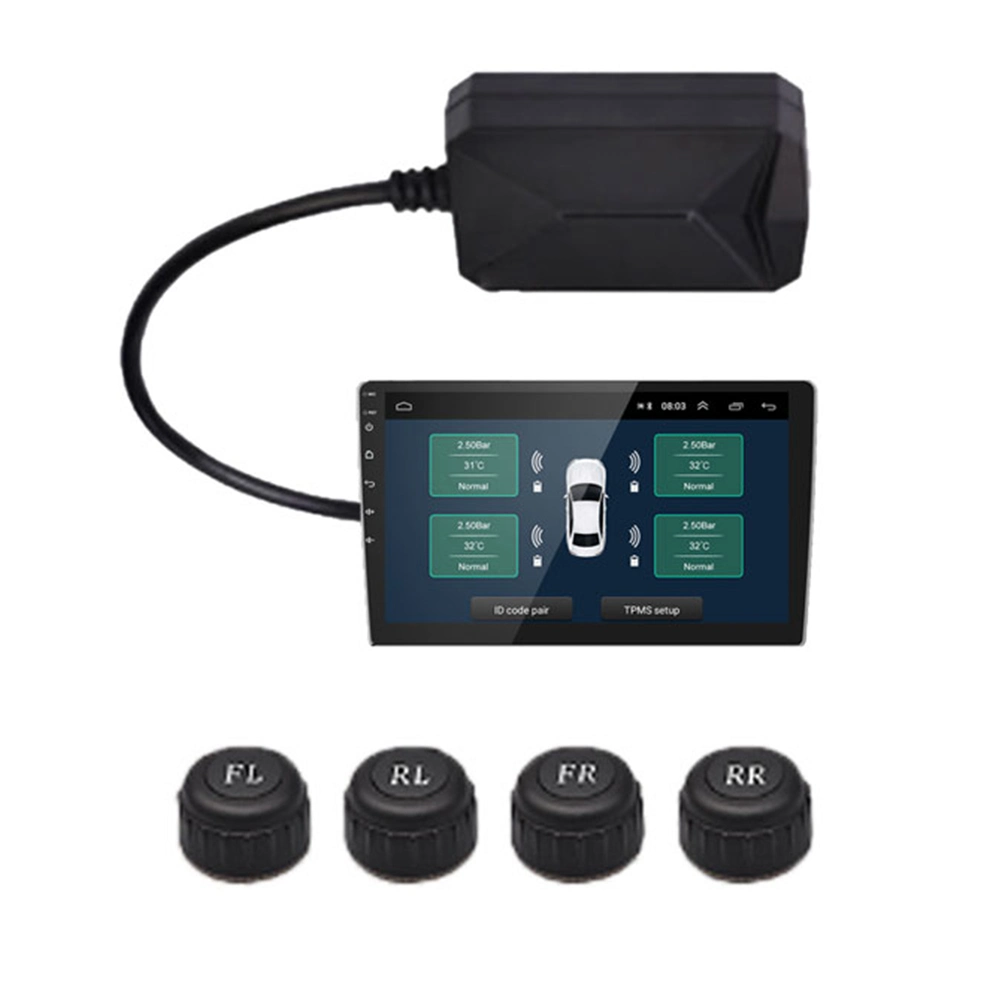 USB Android TPMS Tire Pressure Monitoring System Display Alarm System 5V Android Navigation Car Radio with 4 Sensors