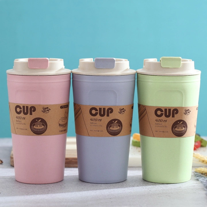 420ml Bamboo Fiber Plastic Double Layer Sealed Oat Coffee Cup