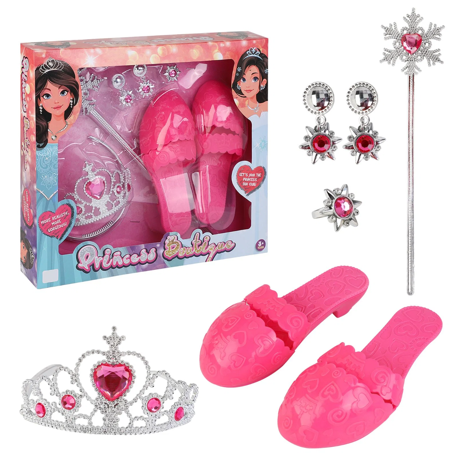 Children Girls Surprise Gift Fashion Dress up Kit Elegant Heels Shoes Crown Rings Earrings Kids Wand Princess Role Play Toy Set
