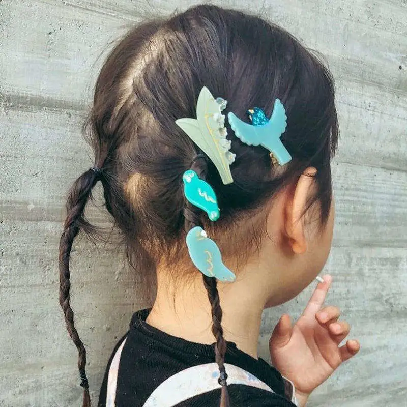 Korean Kids Hair Clips Wholesale Splicing Color Peacock Parrot Birds Animal Acetic Acid Alligator Hair Side Clips for Women Girl