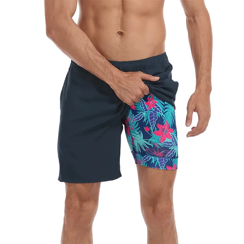 Custom Mens Elastic Waist Swimming Trunks Running Shorts Casual Swimwear Beachwear with Brief Liner