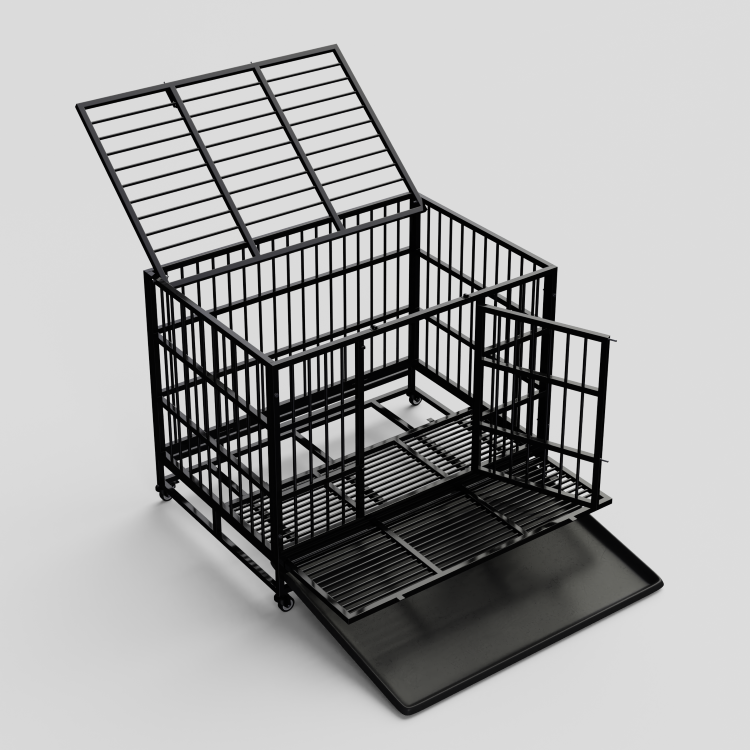 Cage pour chiens d'extérieur portable de 48 pouces, double porte intérieure noire Métal robuste pliage fils en acier Crate pour animaux de grande taille Cage pour chiens