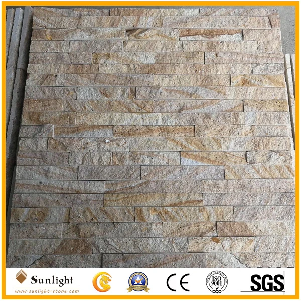 Yellow Wood Sandstone, Wood Vein Culture Stone for Wall Cladding