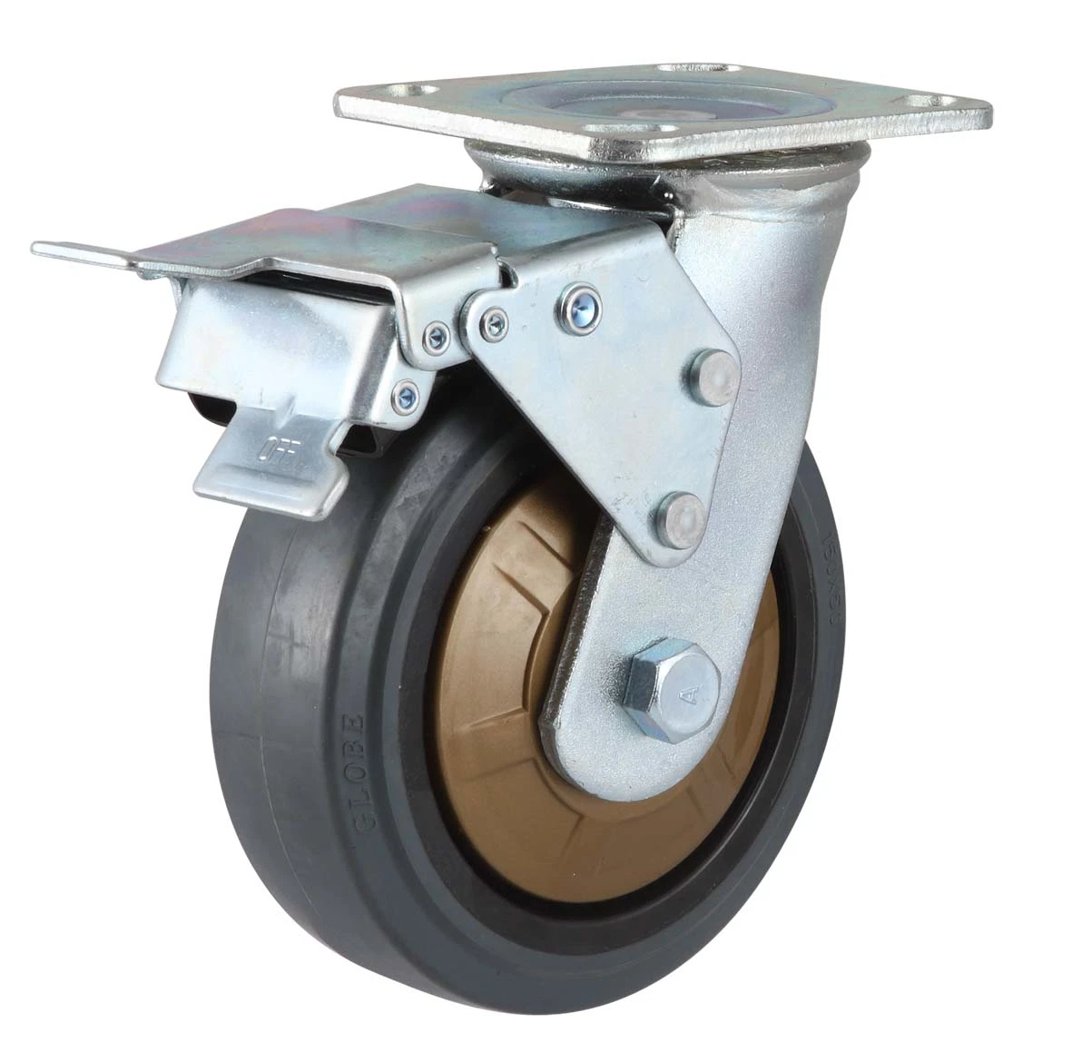 Нейлоновые Core резиновые колеса ролики поворотный металлический двойной тормоз (серый)
