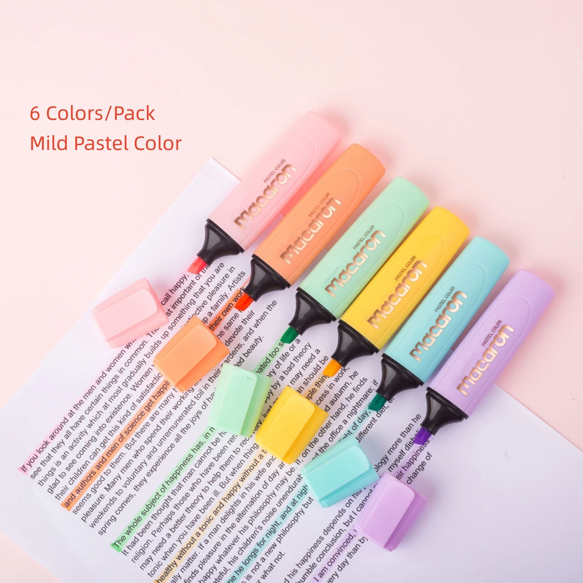 Rotulador de punta de cincel, 6 colores pastel variados