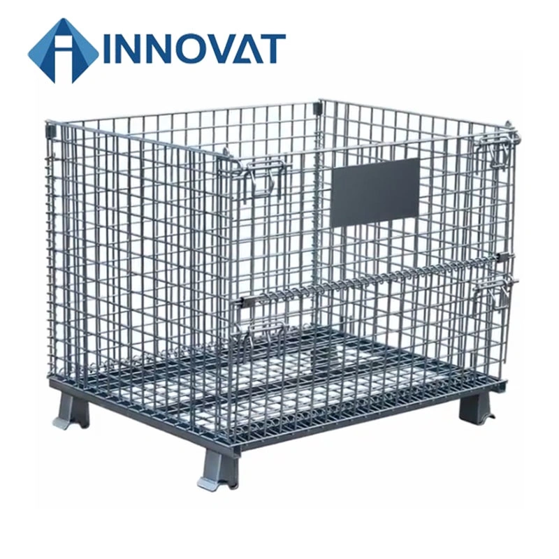 Foldable Galvanized Portable Storage Cage Metal Box Wire Mesh Container for Warehouse