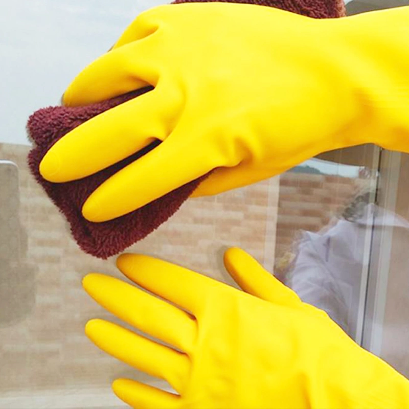 Custom Woman Gradient Yellow Latex Rubber Household Glove Dish-Washing Cleaning Fishscale Grip