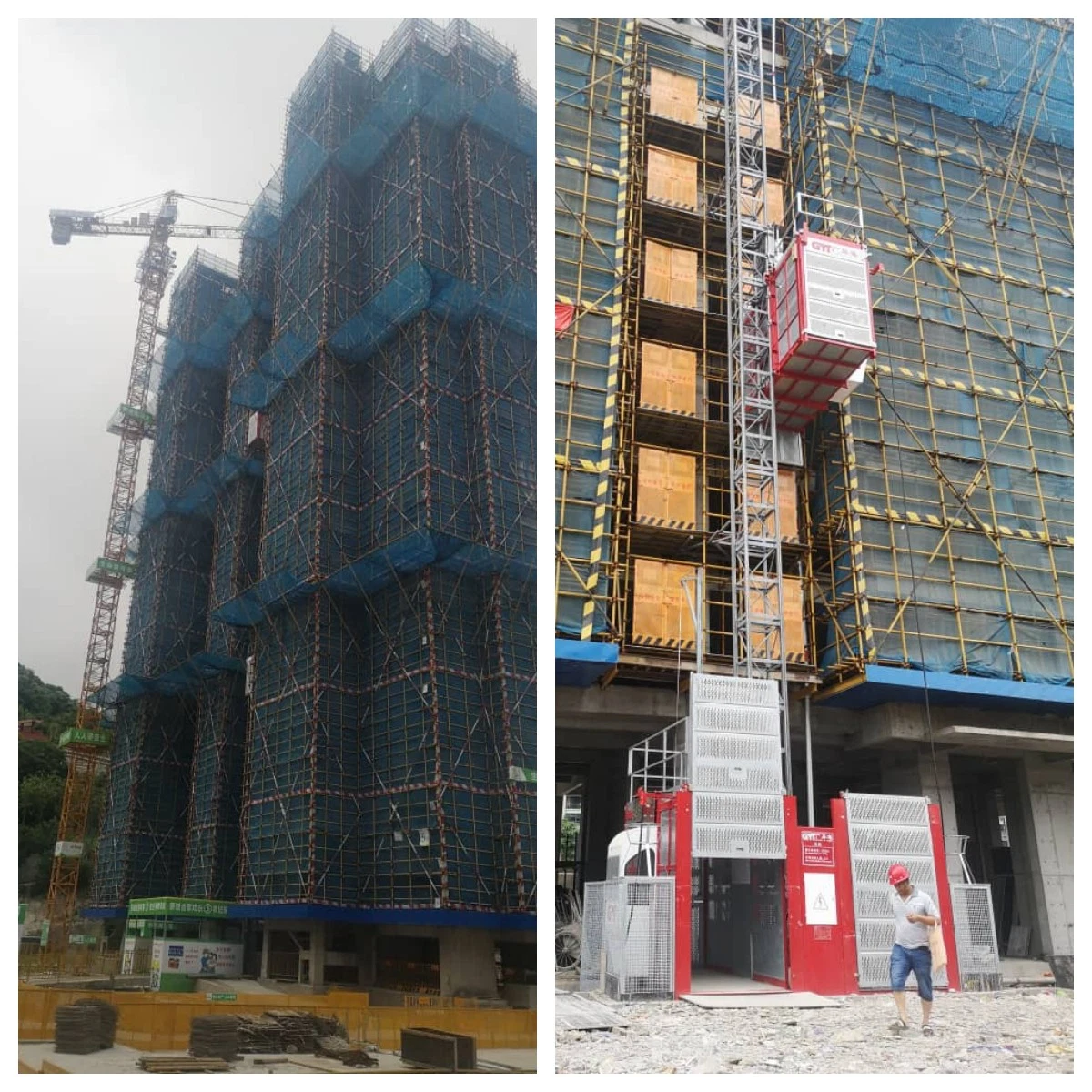 2000kg de carga de la Construcción edificio elevador o grúa Elevador temporal