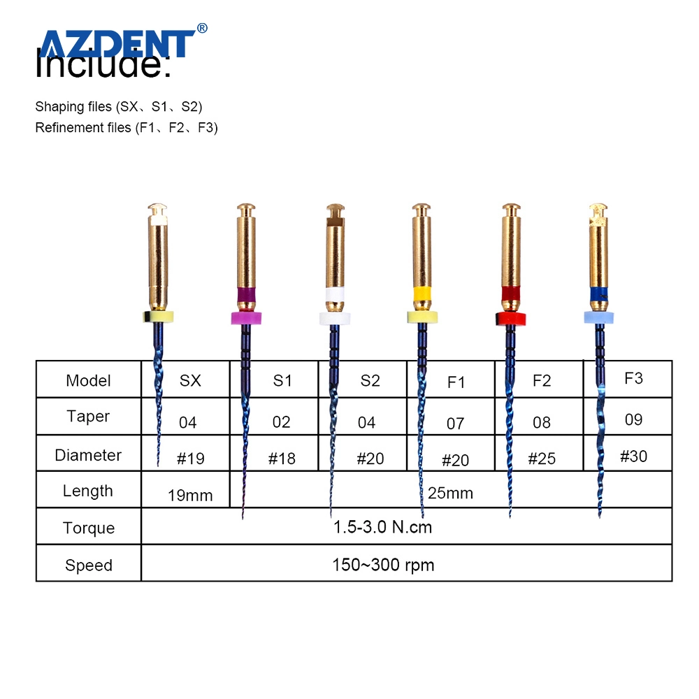 Azdent Dental Engine Utilisez les limes rotatives super rotatives Niti activées par la chaleur pour les canaux endodontiques des racines de 25 mm Sx-F3