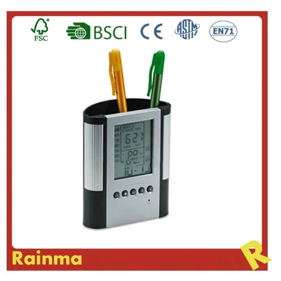 Plastic Pen Holder with Clock. Alarm& Weather Station