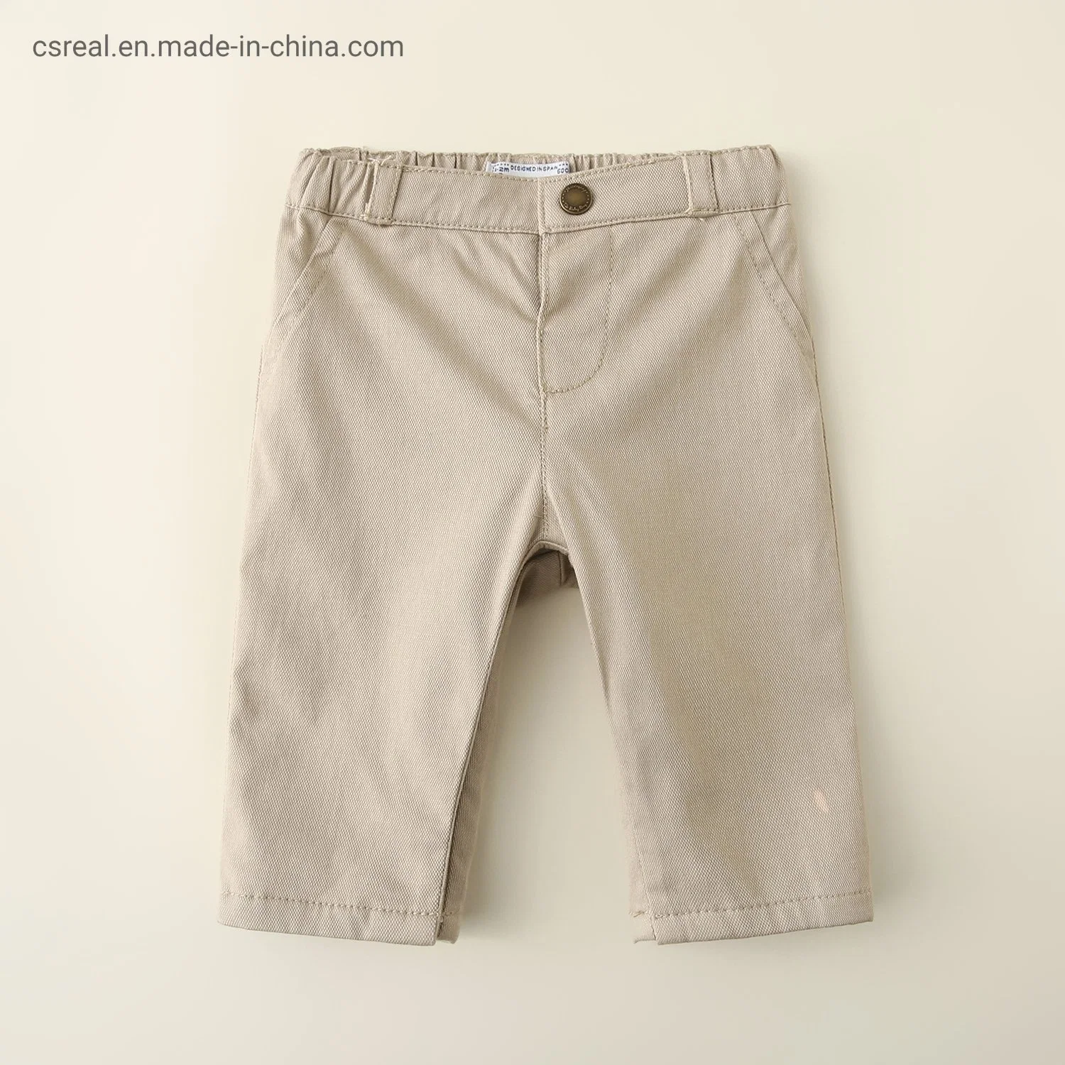 Boy Baby Taupe Tan Pant Clothes with Functional Metal Button Zipper Fly