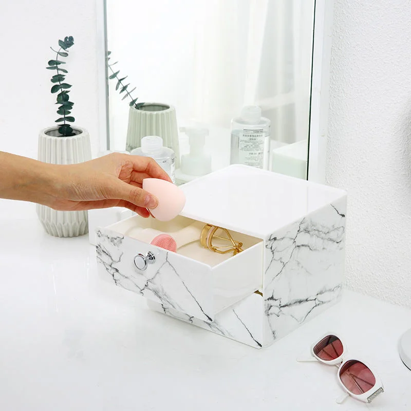 Tocador Maquillaje Organizer cepillos Marble Design Square 2 nivel Cosmetic Organizador de maquillaje