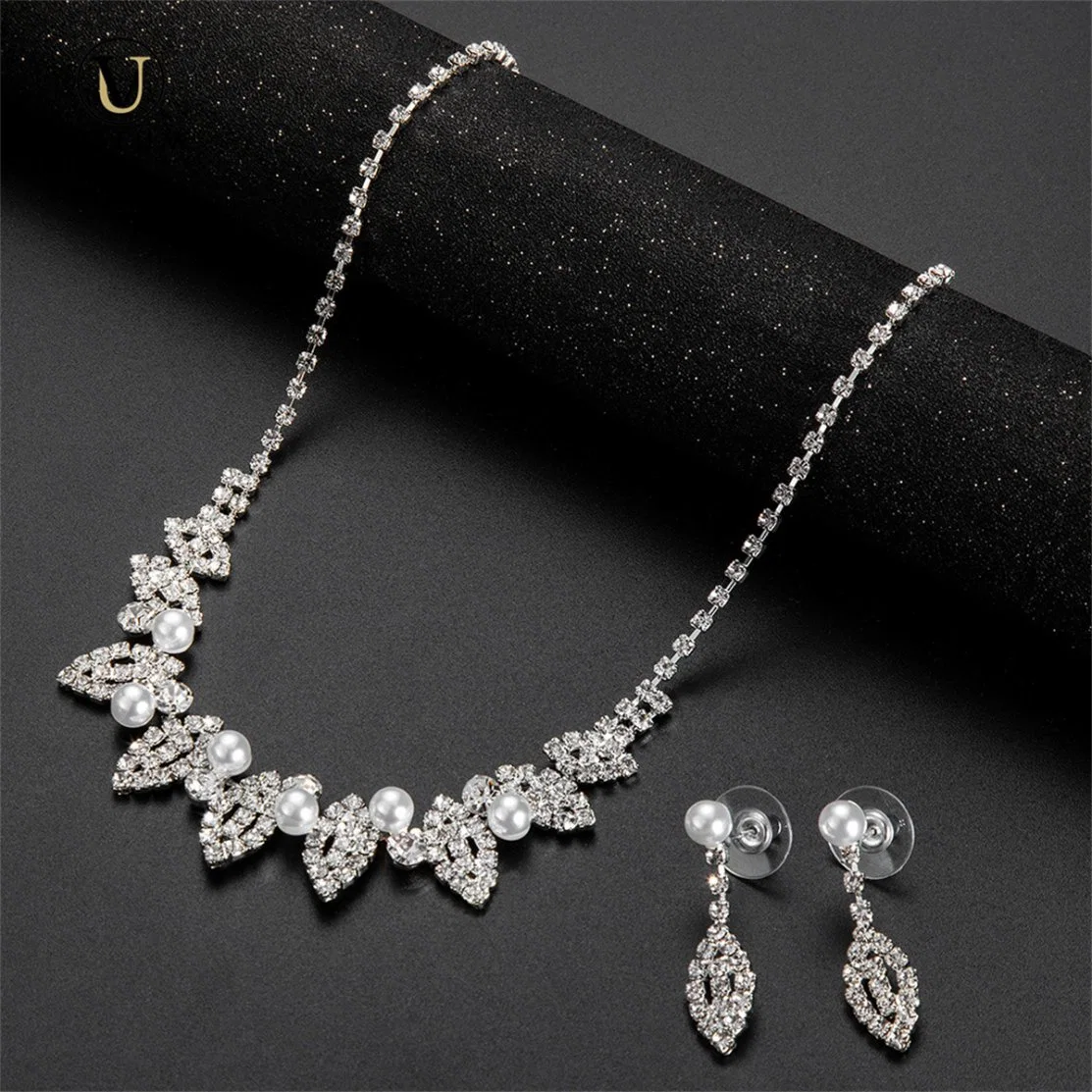 Votum OEM S925 Plata chapado en oro Moissanita diamantes Pearl Dangle Pendiente Collar Joyería conjunto Boda Fiesta Joyería