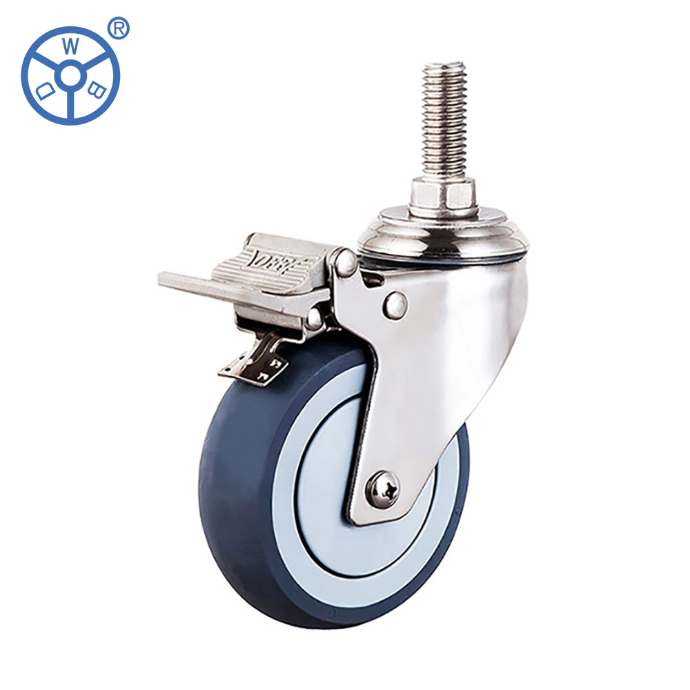 Medium Duty Series 3 4 5 Inch Stainless Steel TPR with Threaded Stem Swivel Industrial Casters Wheel Ruedas