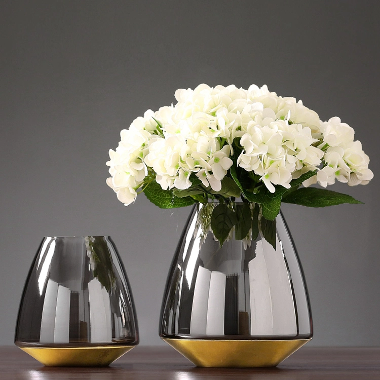 Luxury Modern Grey Glass Vase with Brass Base