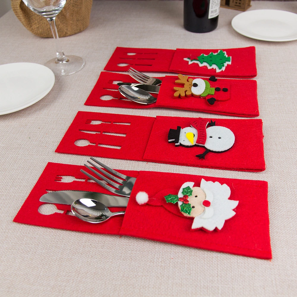 Felt Cartoon Knife and Fork Cutlery Bag Placemat for Christmas Table Decoration