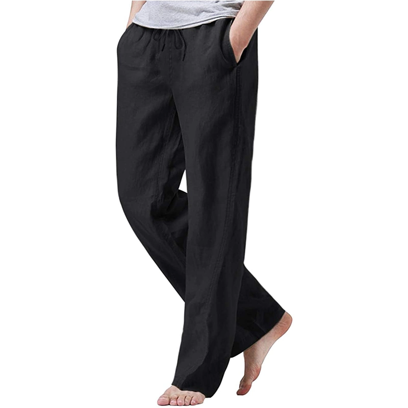 Men's Cotton Linen Drawstring Pants Elastic Waist Casual Jogger Yoga Pants