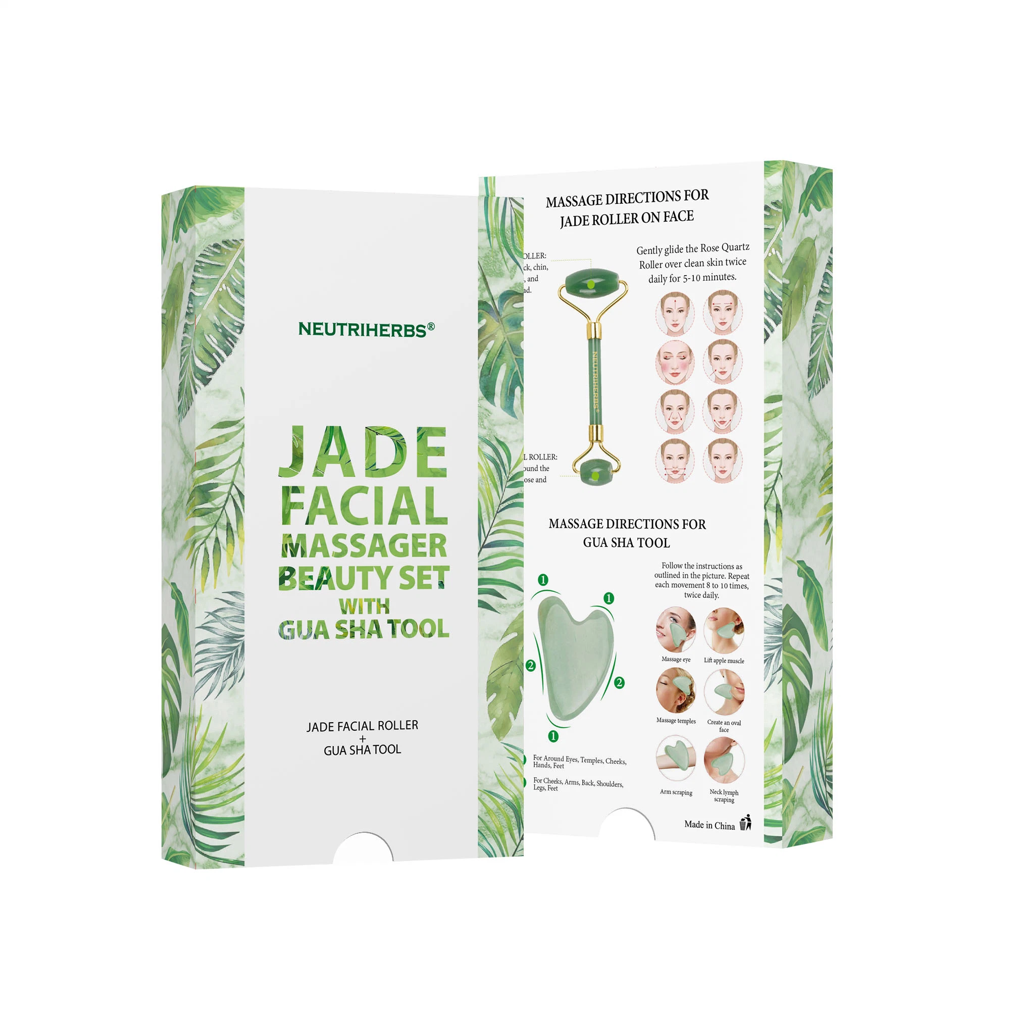 Private Label Gesichts-Gesundheitspflege Anti Falten Green Jade Massagegerät Steinrolle