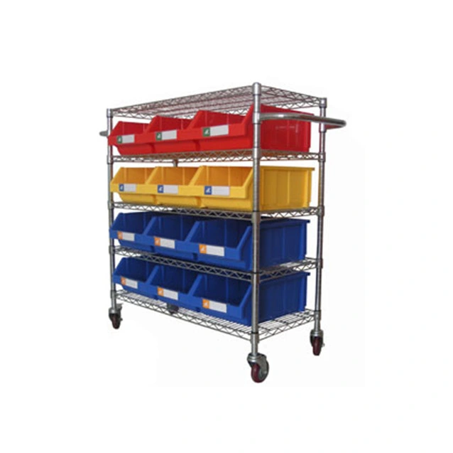 Metal Bin Storage Shelving Trolley with Storage Bin