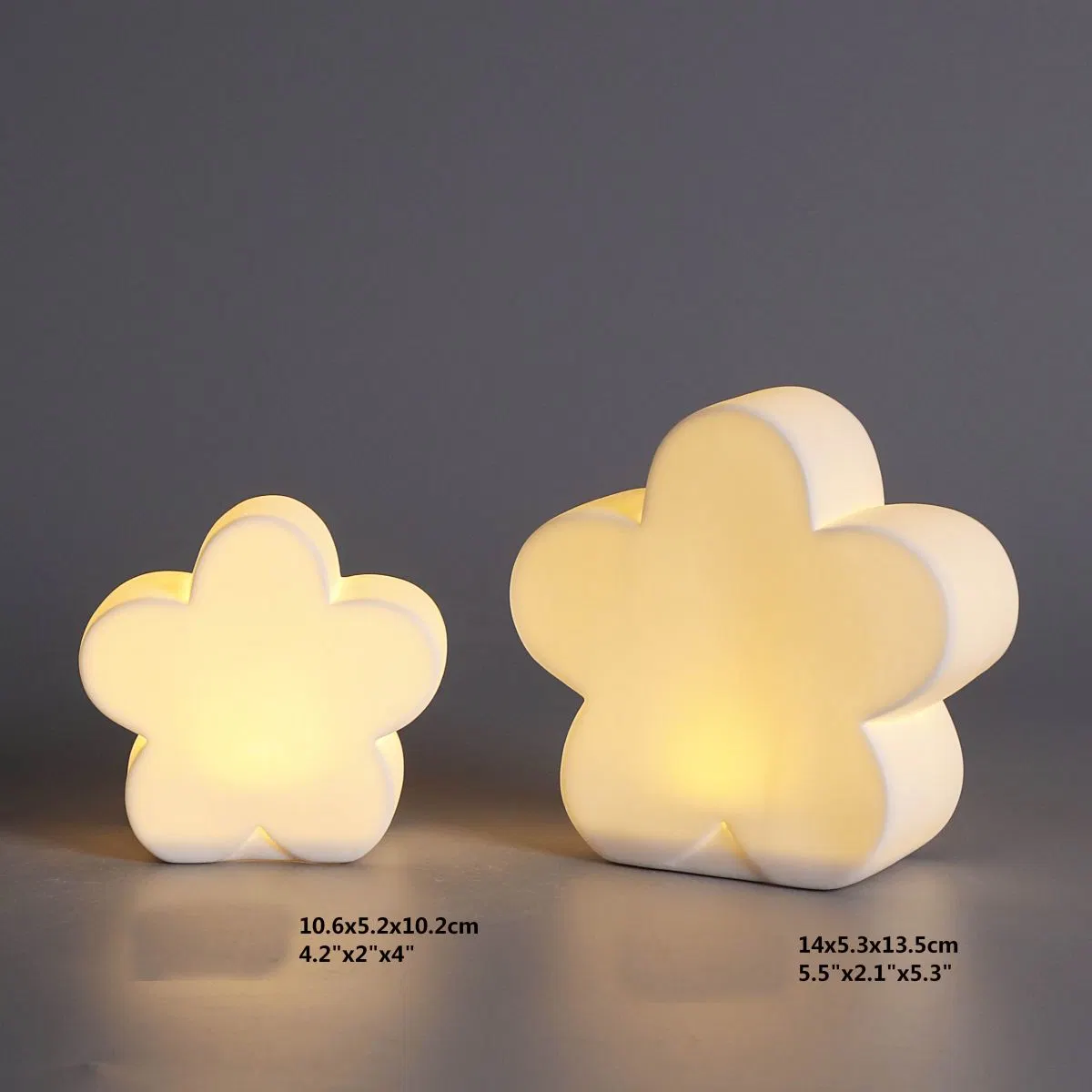 Ceramic Flower Statue, LED Light up Decor, White Flower Table Top, Luminous Lighted Decorative Crafts Button Batteries Included, on off Switch