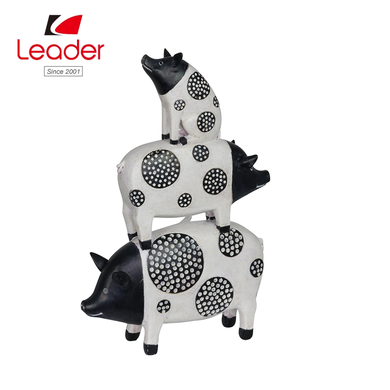 Stacked Black and White Pigs Statue Garden Resin Statue Home Figurine