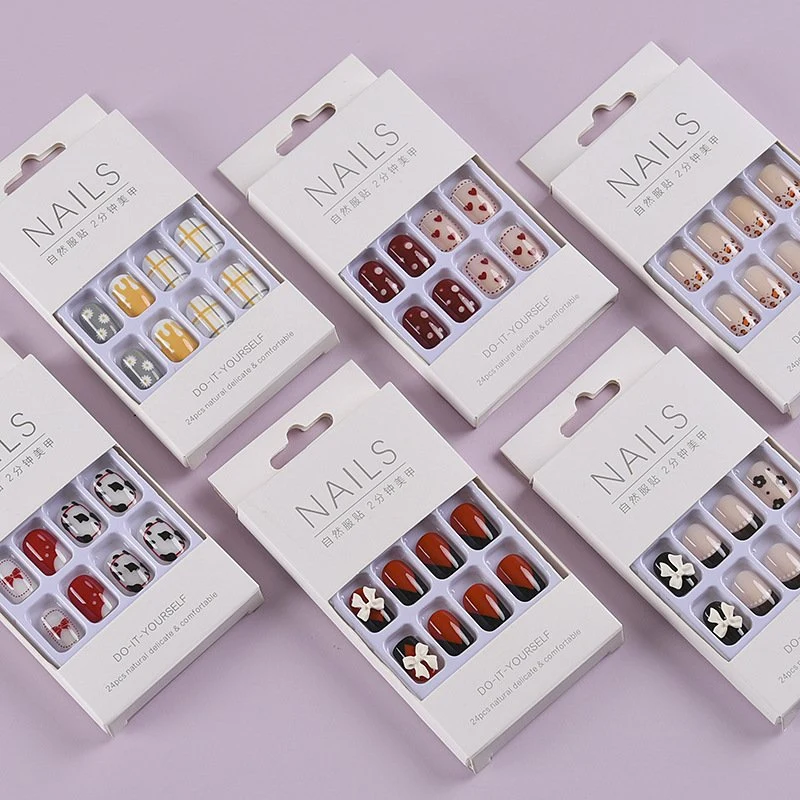 Nuevo diseño Partysu llegada 24pcs por caja pegamento en falso de las uñas uñas artificiales