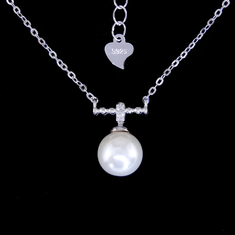 Sterling 925 Silver Pearl Chain Necklace with Imperial Crown Shaped