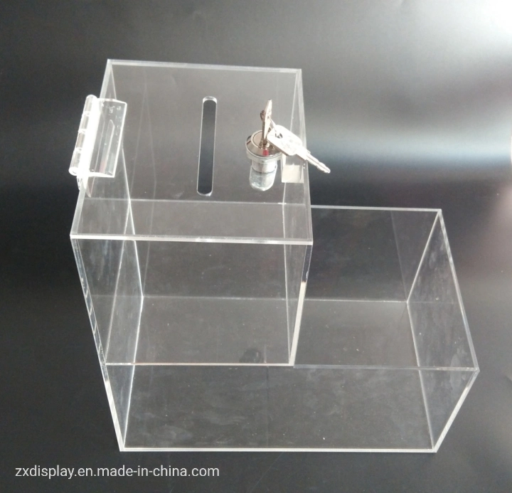 Clear Acrylic Charity Money Donation Box with Lock for Children School