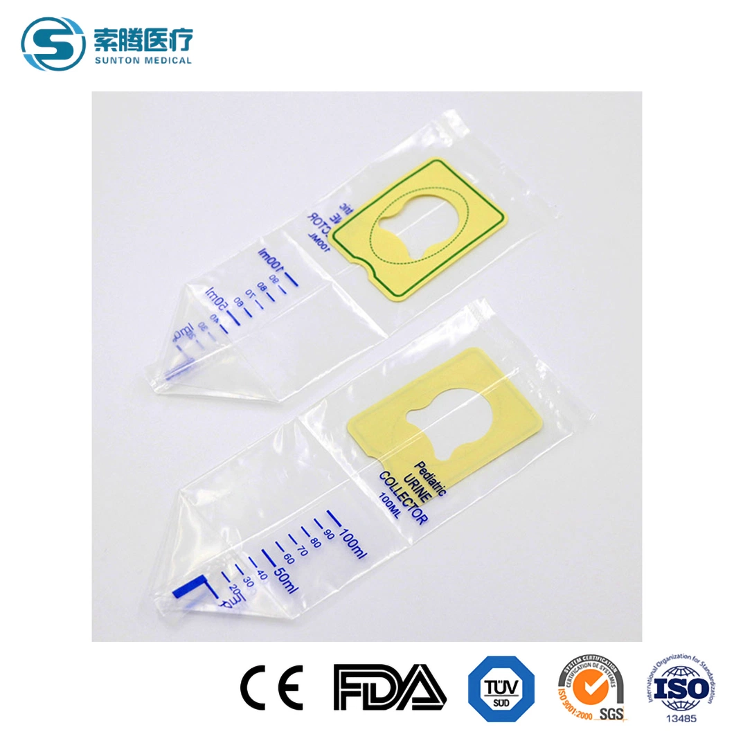 Sunton Urine Bag China Paediatric Urine Collector 100ml Disposable Pediatric Urine Bag Cheap PVC Material Pediatric Urine Bag 100ml with Non-Return/Exaust Valve