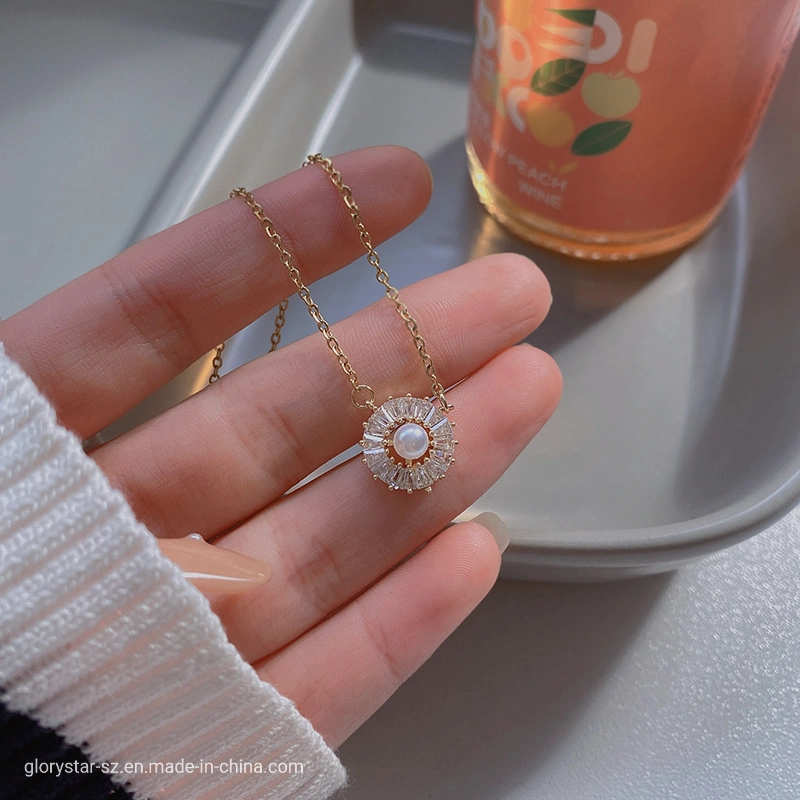 Korean Fashion Zircon Crystal Pendant Stainless Steel Jewelry Necklace