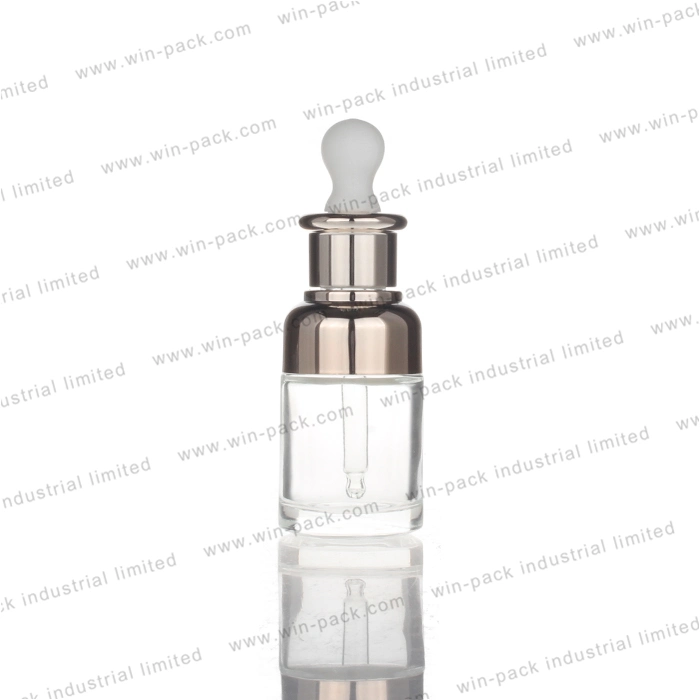 Winpack Luxury Shiny Silver Purple Fancy Glass Dropper Cosmetic Bottles 30ml Special Shape Clear Wholesale Glass Dropper Bottle with Big Head Rubber