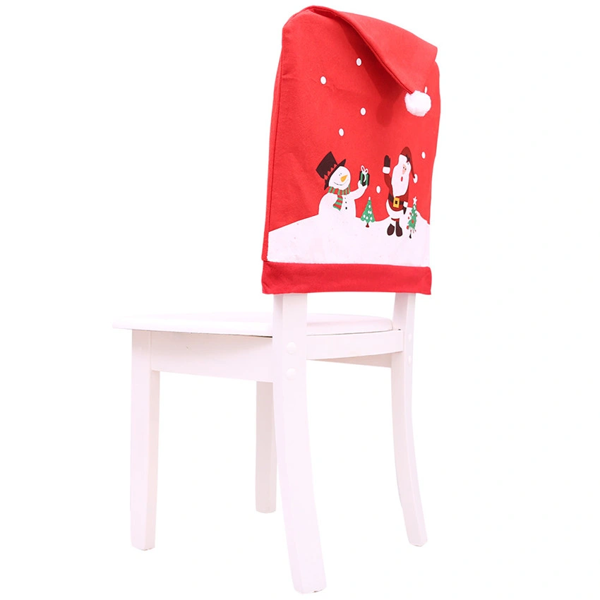 Custom Design Santa Claus Christmas Chairs Cover Cap Non-Woven Dinner Table Red Hat