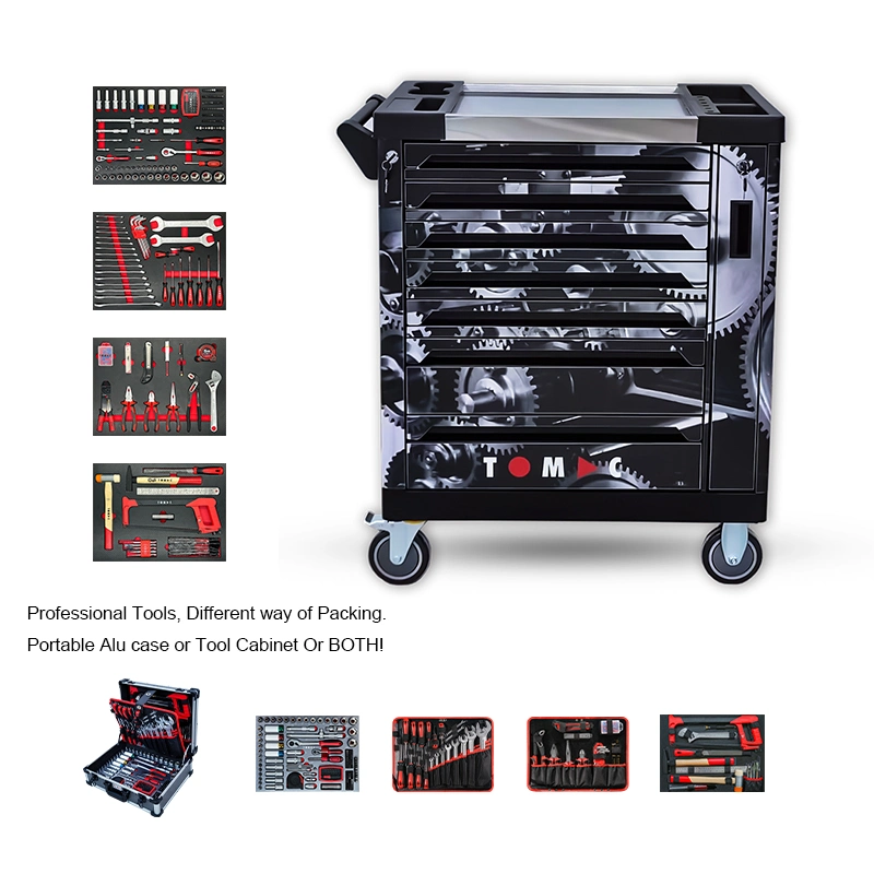 Tomac 7 Drawers Professional Tool Roller Trolley with Tools in Alu Case Iron Material Mobile Workbench Tool Cabinets