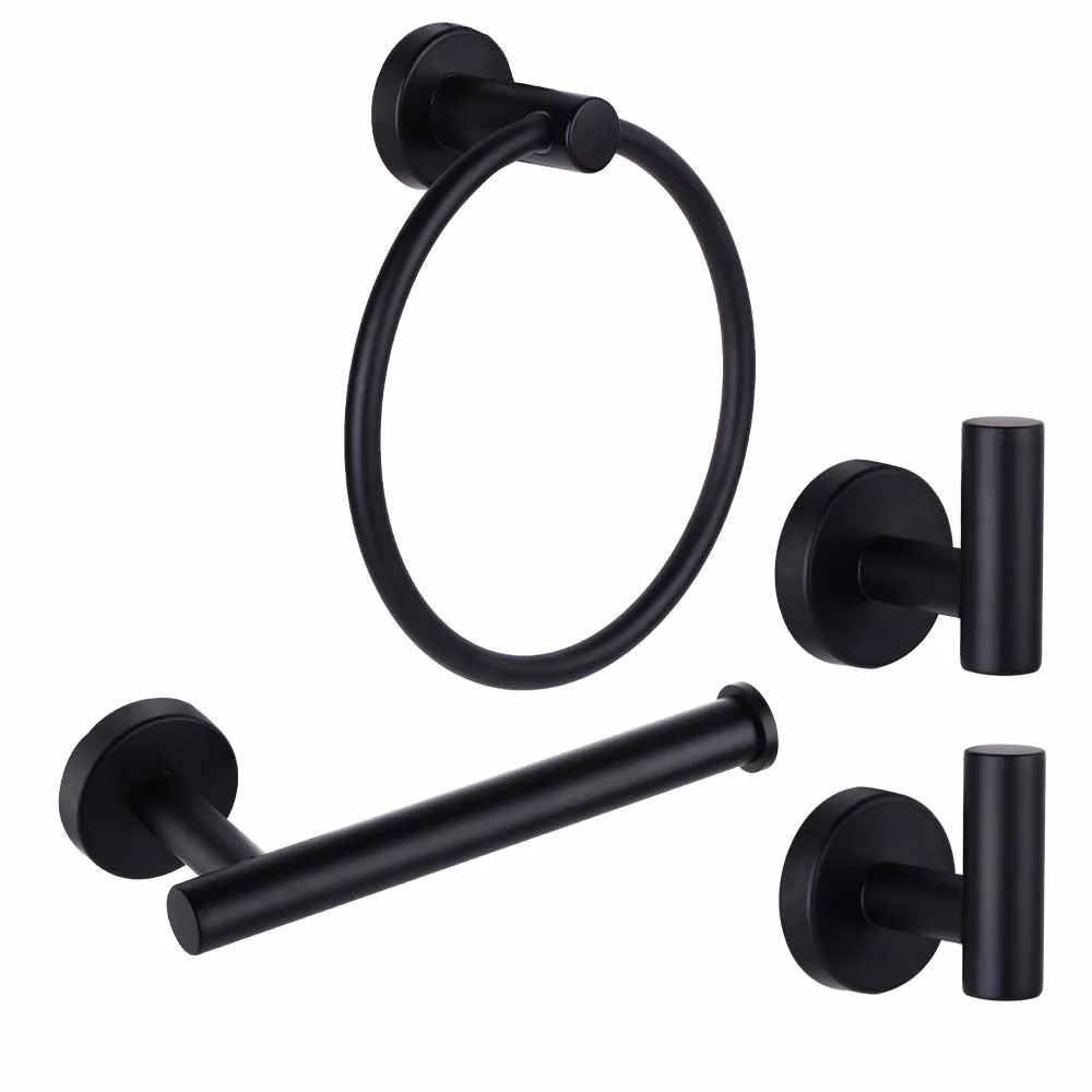 Towel Ring Toilet Paper Holder Robe Towel Hooks 4-Piece Bathroom Hardware Set