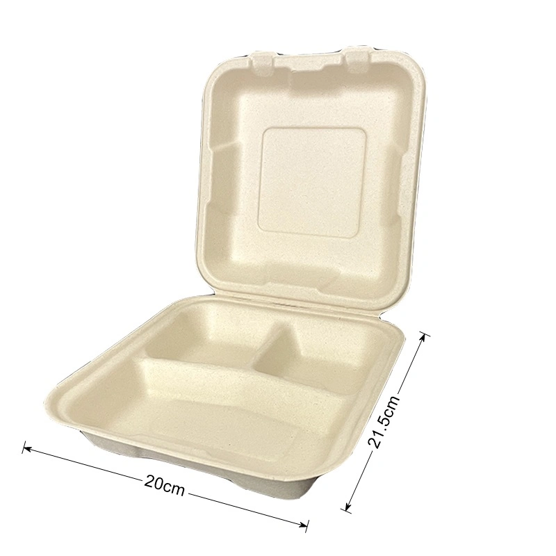 Canne à sucre pâte à takeout emballage alimentaire 3 compartiments boîte jetable autoclavable Bac à nourriture jetable en papier avec compartiments