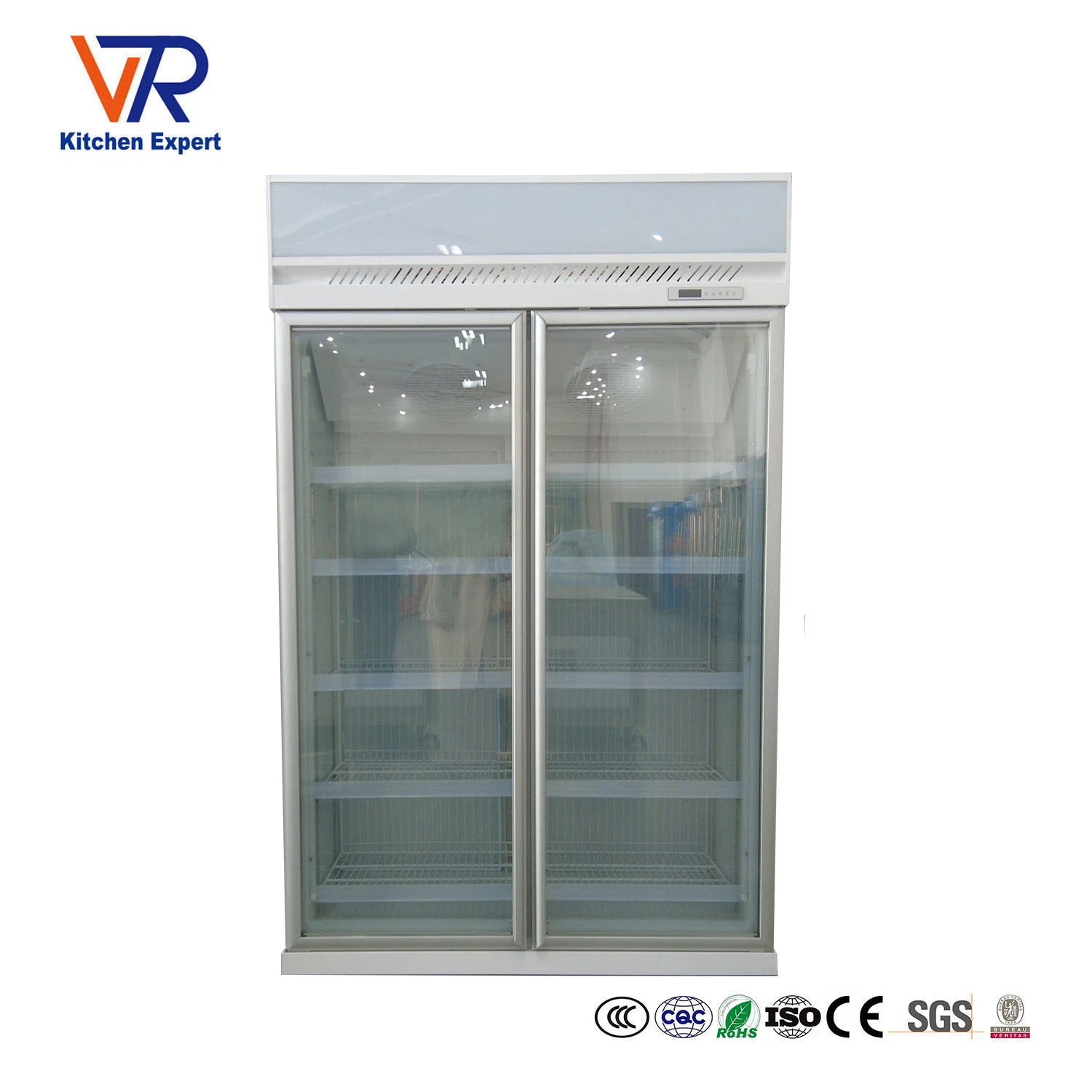 Supermarket Commercial Glass Double Door Vertical Display Freezer Refrigerator National for Beverage Beer Milk Coke Cooler