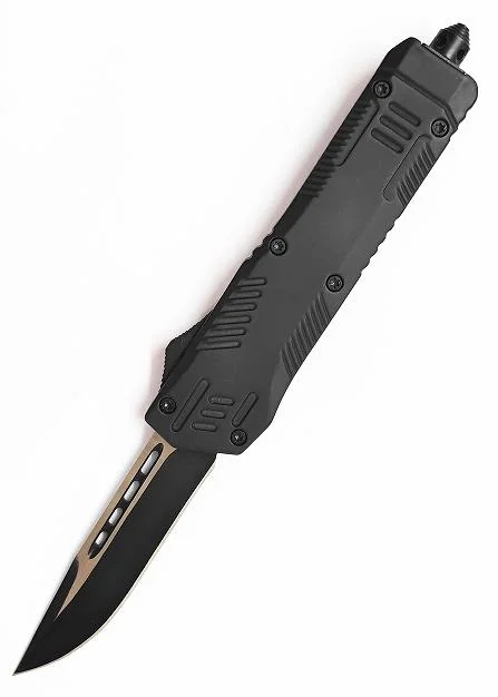 Noir couteau de chasse recouvert de caoutchouc doux Drop Point Otf-Auto recto automatique des couteaux Tactique de Combat des couteaux