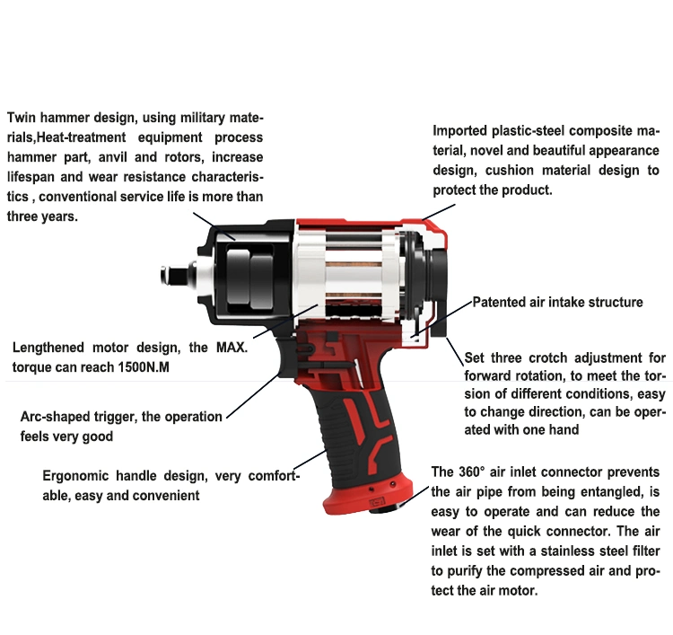 Pneumatischer Schraubenschlüssel Obbl Twin Hammer Composite Air Torque Pneumatischer Schlag Luftaufprallschlüssel