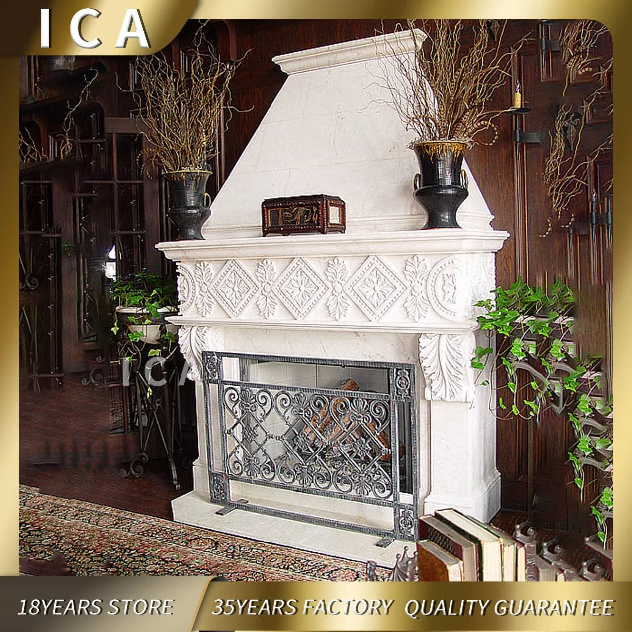 Indoor Use Fireplace Mantle of Natural Stone Marble Fireplace