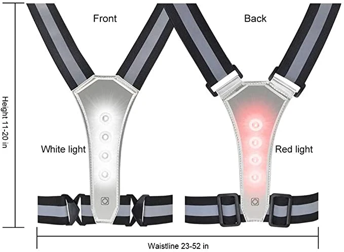 Chaleco reflectante LED de alta visibilidad Flash ajustable elástico reflectante Correa de Vest Correa LED Luz Deportes de exterior Luz de funcionamiento nocturno