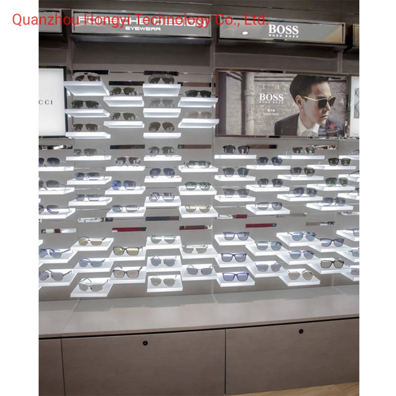Sala de Exposiciones Decoración escaparate de la pantalla gafas de madera Marcos óptica Accesorios Tienda de Gafas vitrina