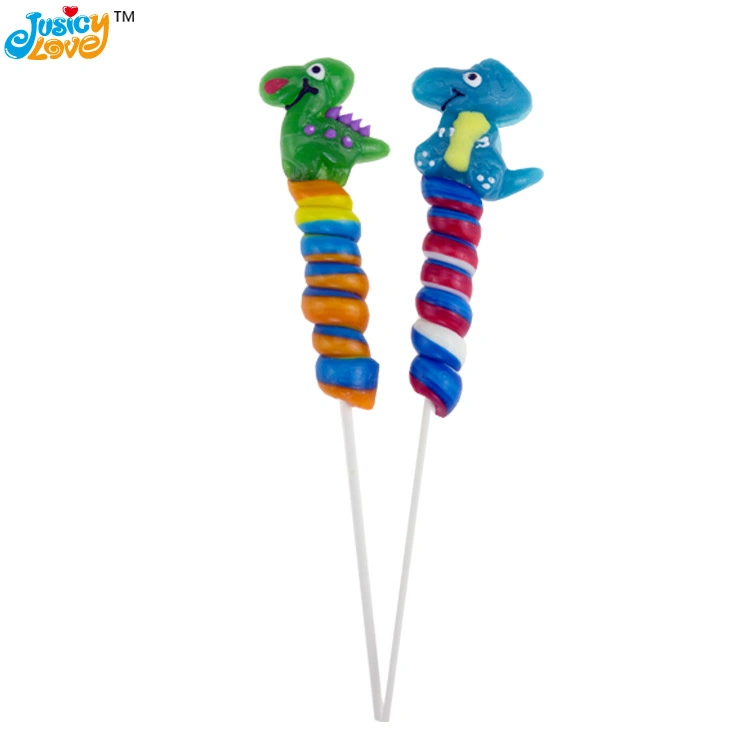 Colorful Trehalose Dinosaur Spiral Lollipop Fruity Flavor Lollipop Hard Candy