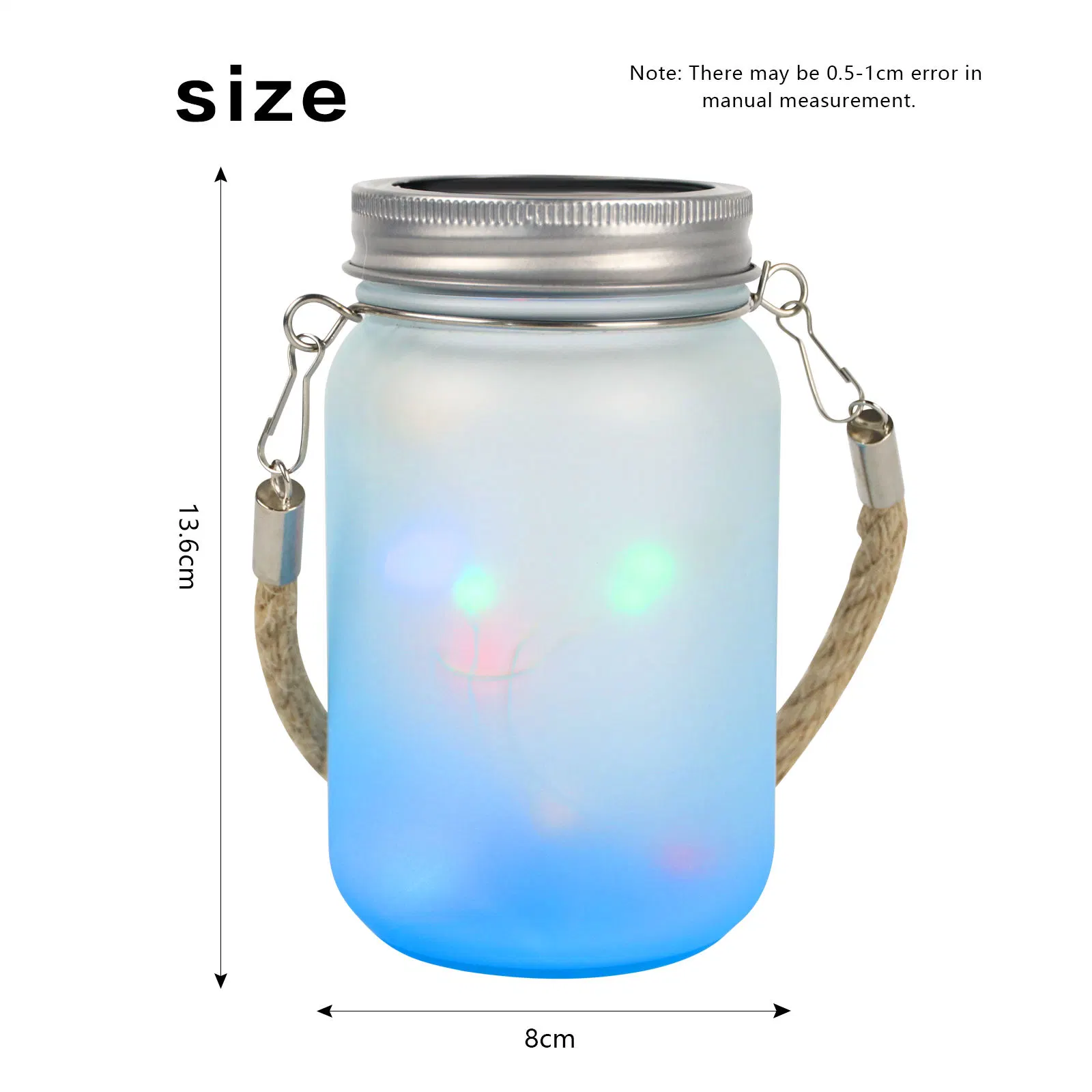 15 Oz 500 Ml Gradient Glas Frosted Sublimation Fairy Mason Glas mit LED wasserdichte Solar Lid Licht und Hanfseil Griff