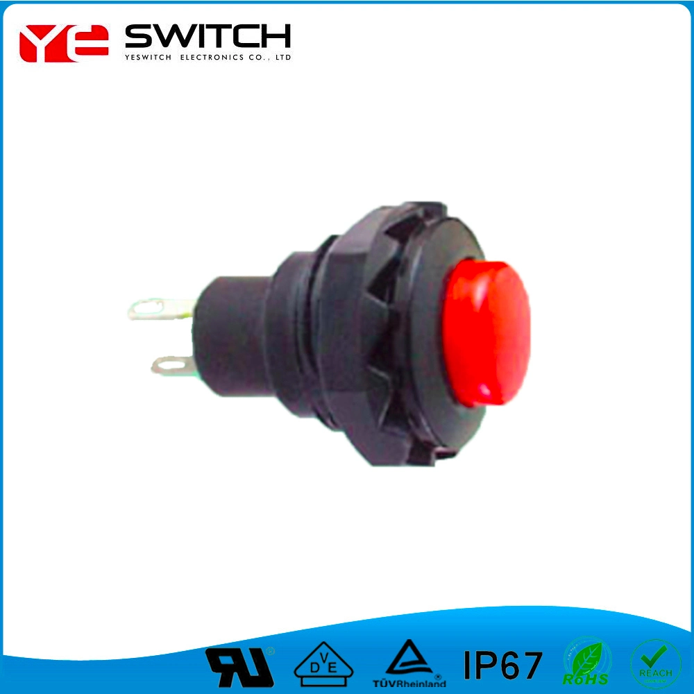 2 Pins Schwarze Drucktaste mit Verriegelung und Entriegeln Schalter mit nicht beleuchtetem, runder, roter Farbe