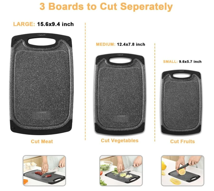 3 Pieces Plastic Cutting Board for Kitchen