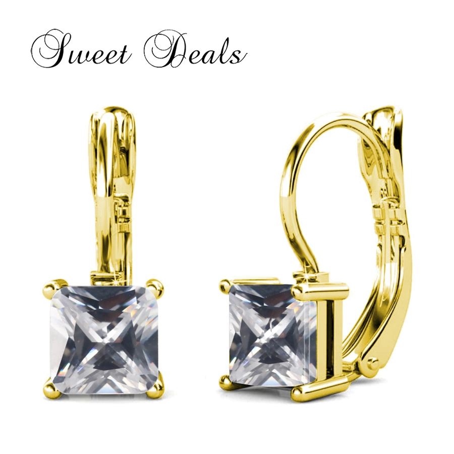 Fashion Square Zirconia Earrings 18K Gold Plated Jewelry
