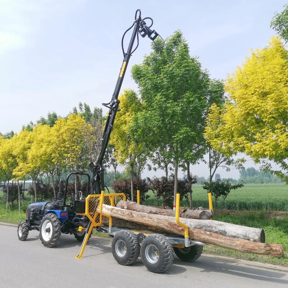 Hydraulic ATV Farm Tractor Log Timber Wood Trailer with Crane Grapple Remote Control Winch for Forestry Machinery